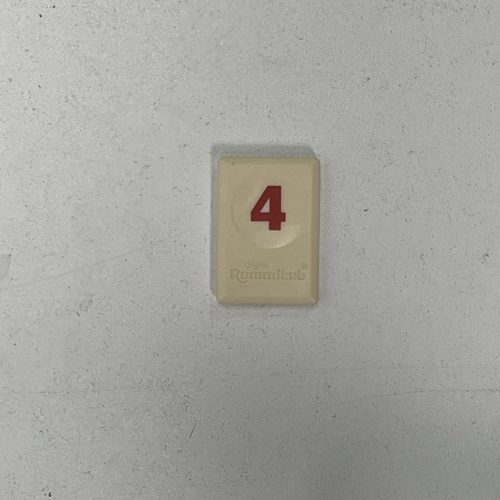 Rummikub Replacement Tile Red 4 Pressman 1997 White Plastic Game Piece Part